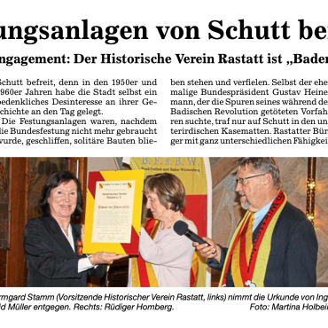Historischer Verein Rastatt wurde ausgezeichnet